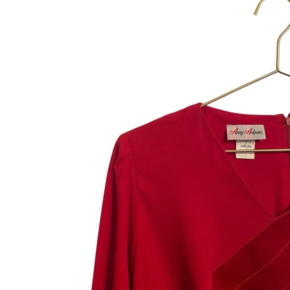 Vintage Amy Adams USA Union Made Red Long Sleeve Shoulder Bow Holiday Dress - Picture 4 of 7